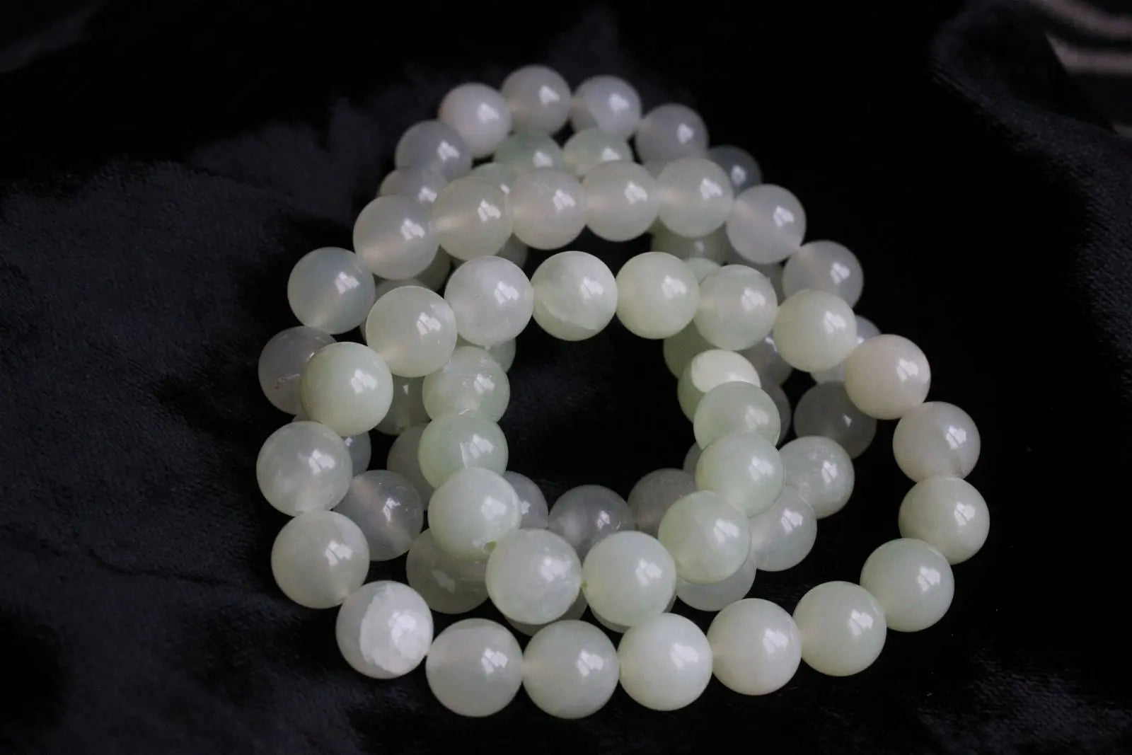 Bracelet de serpentine ou new jade perles 10mm 16 cm - Aurore Lune 