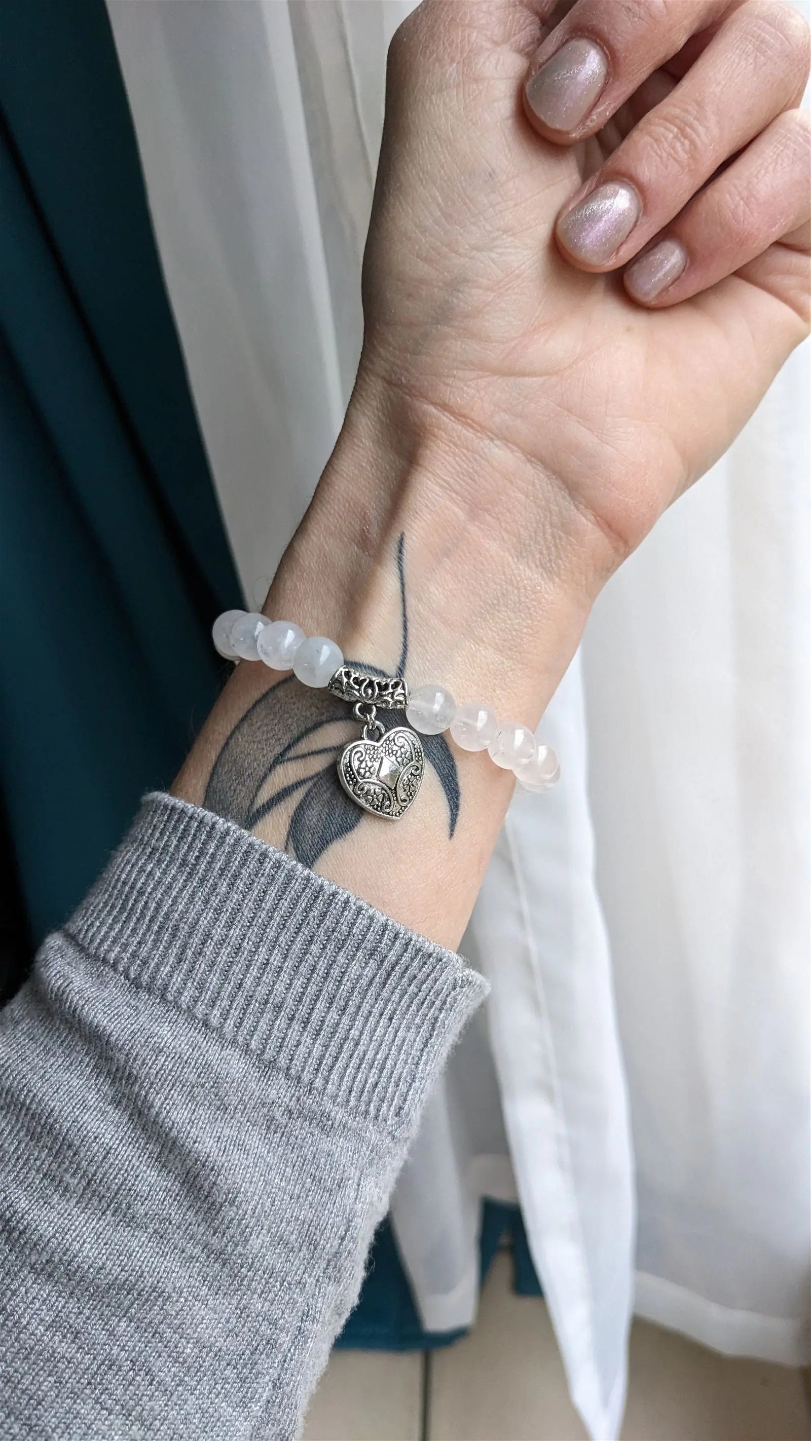 Bracelet élastique labradorite blanche - Aurore Lune 