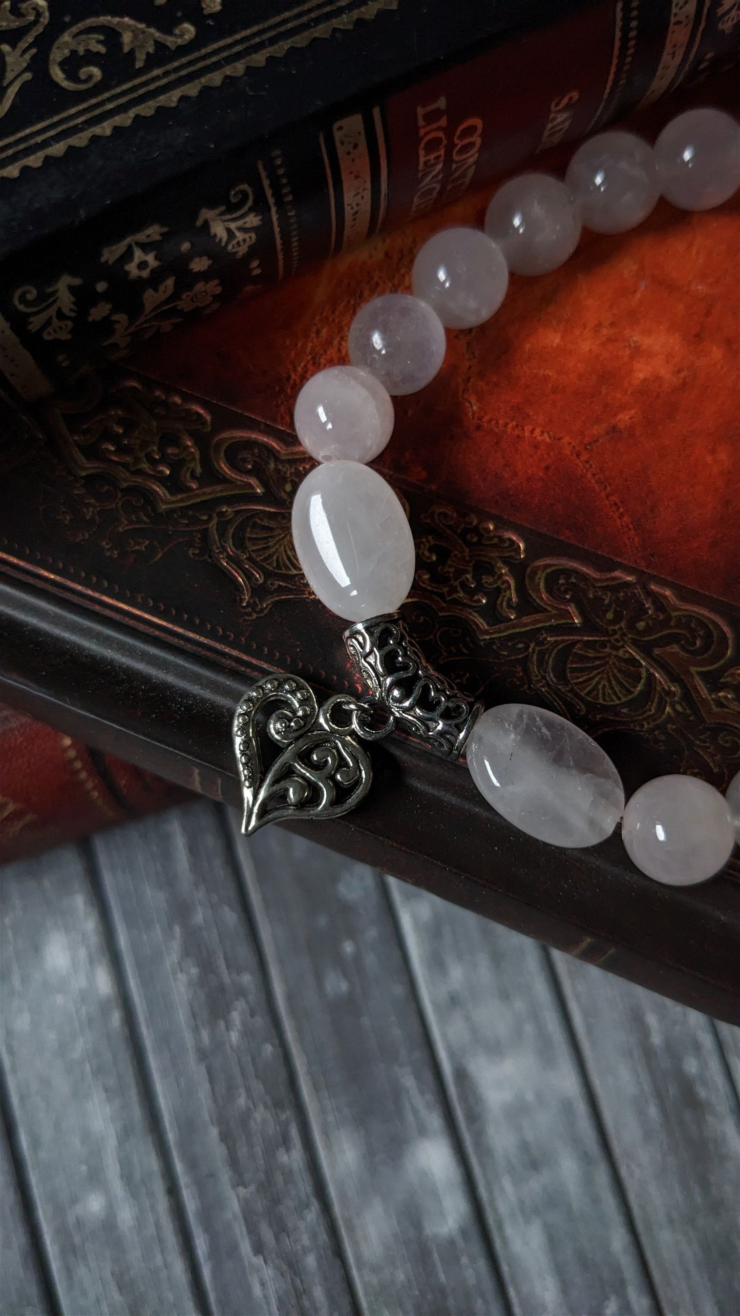 Bracelet élastique quartz rose labradorite blanche poignet epais 19 cm - Aurore Lune 