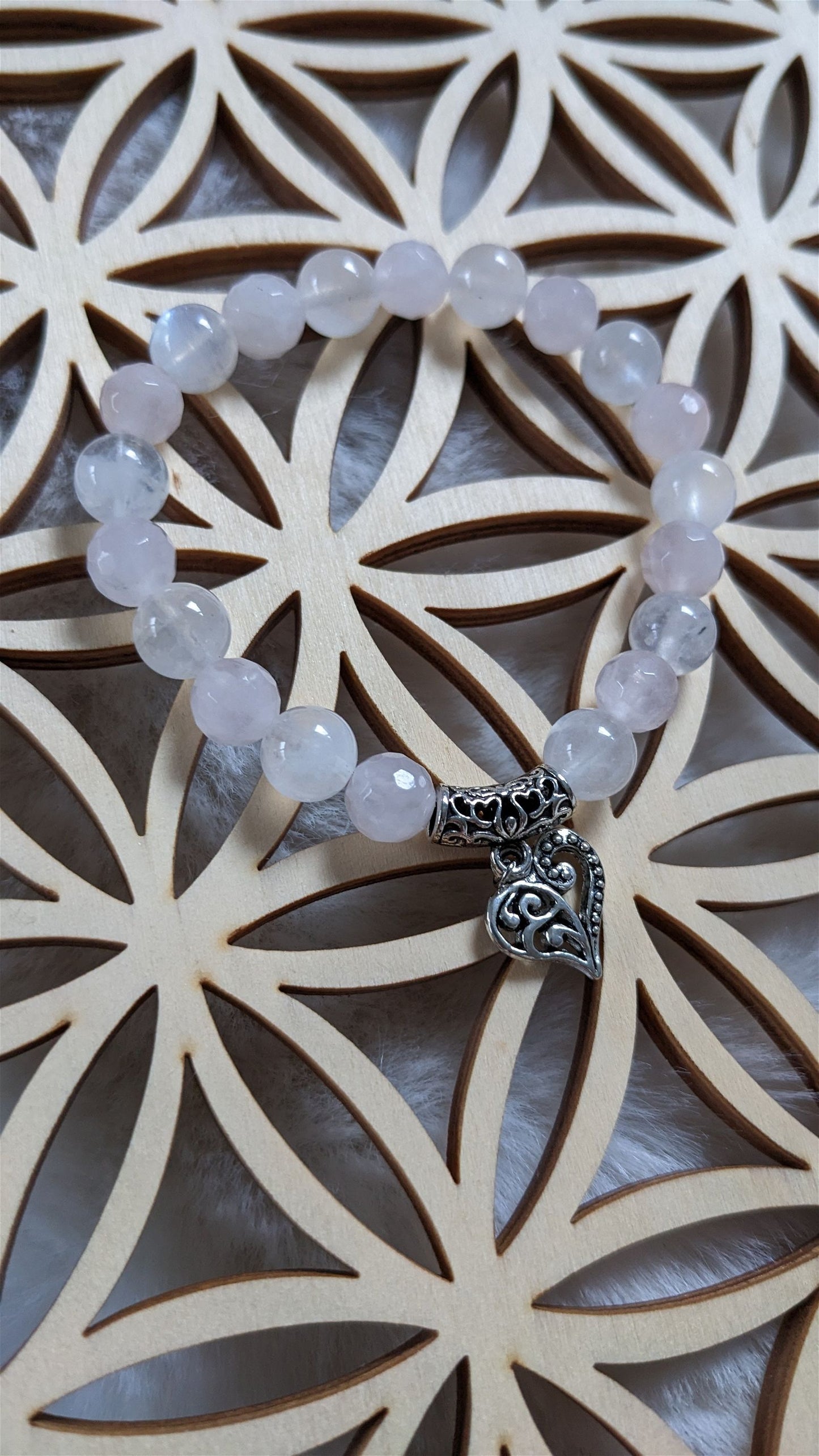 Bracelet élastique quartz rose labradorite blanche poignet fin - Aurore Lune 