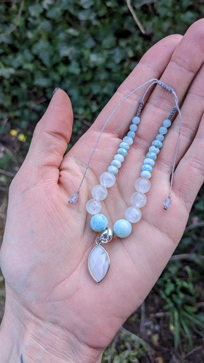 Bracelet fait maison macramé larimar agate aigue marine - Aurore Lune 