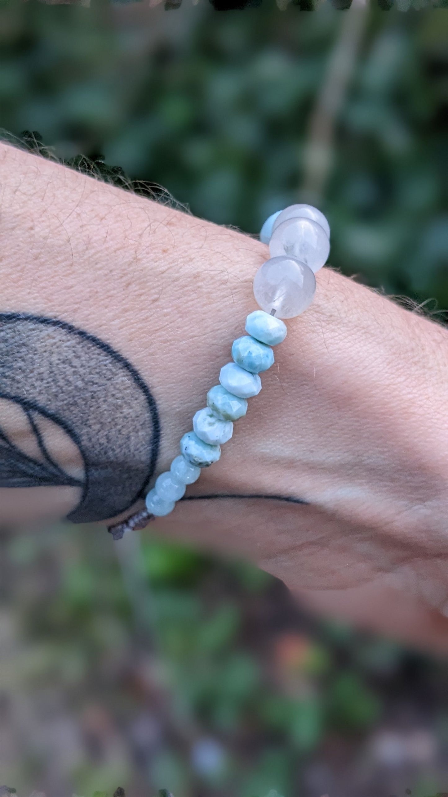 Bracelet fait maison macramé larimar agate aigue marine - Aurore Lune 