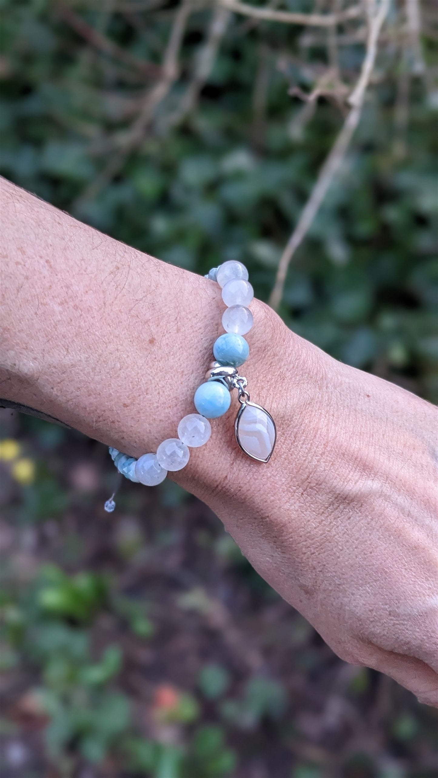 Bracelet fait maison macramé larimar agate aigue marine - Aurore Lune 