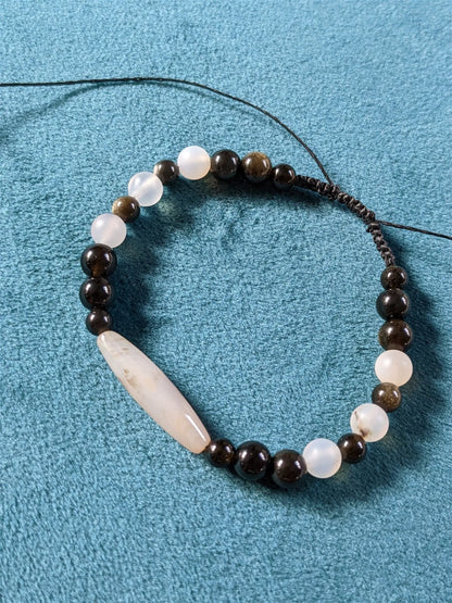 Bracelet grand poignet agate obsidiennes - Aurore Lune 