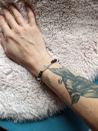 Bracelet grand poignet agate obsidiennes - Aurore Lune 