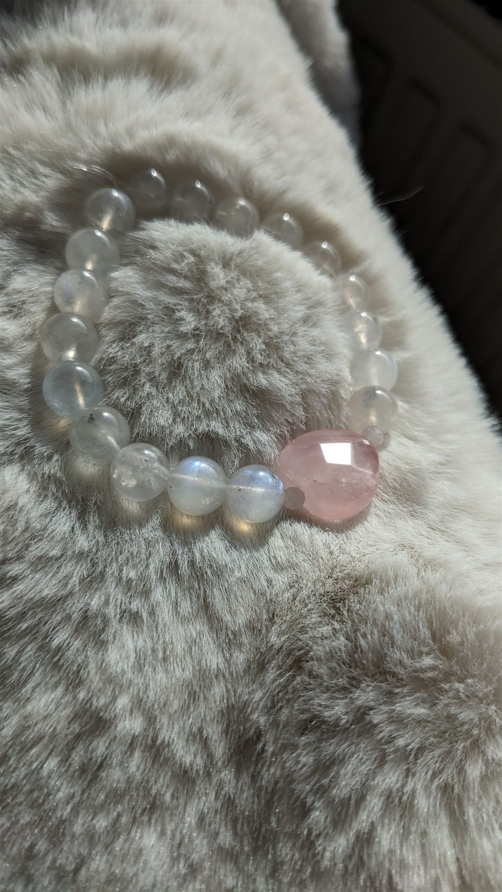 Bracelet labradorite blanche quartz rose - Aurore Lune 