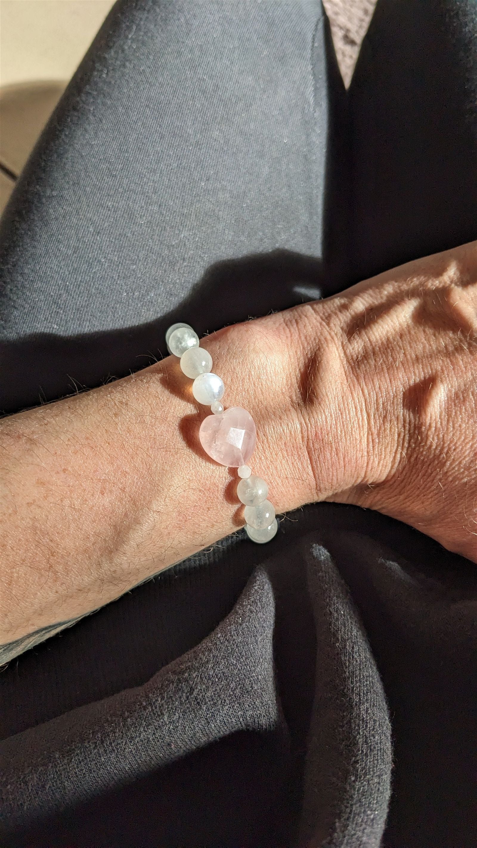 Bracelet labradorite blanche quartz rose - Aurore Lune 