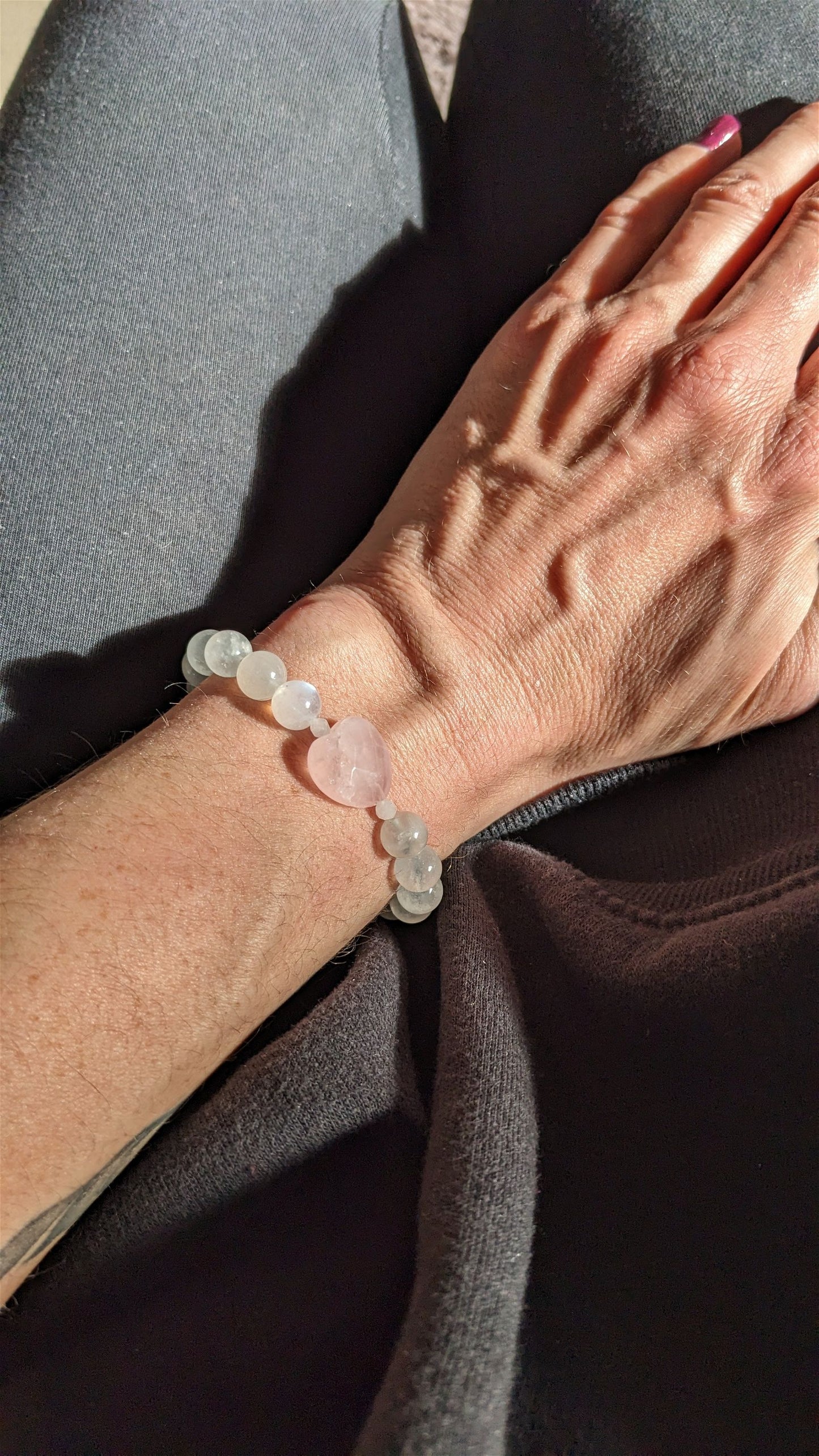 Bracelet labradorite blanche quartz rose - Aurore Lune 