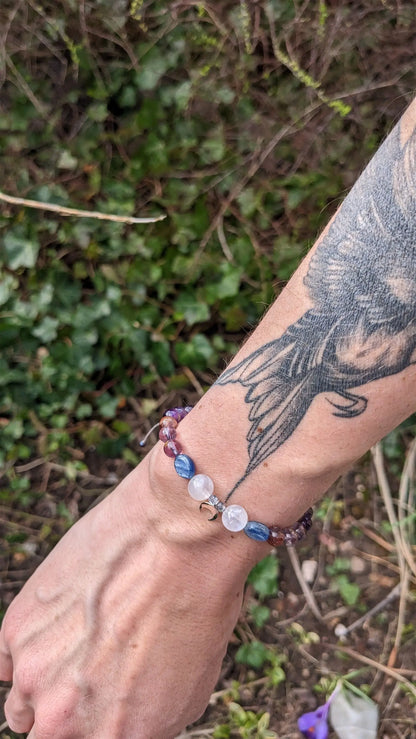 Bracelet macramé labradorite blanche disthene améthyste grenat - Aurore Lune 