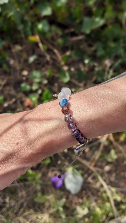 Bracelet macramé labradorite blanche disthene améthyste grenat - Aurore Lune 