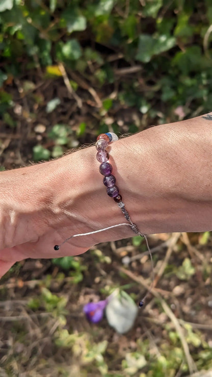 Bracelet macramé labradorite blanche disthene améthyste grenat - Aurore Lune 