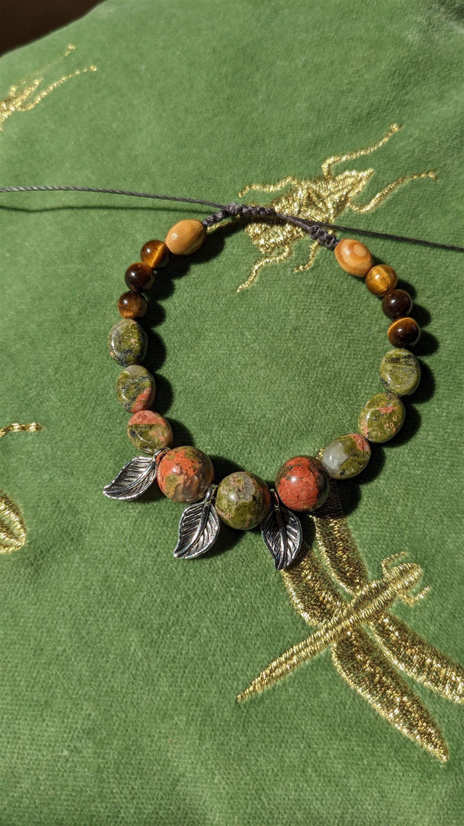 Bracelet macramé unakite oeil de tigre - Aurore Lune 