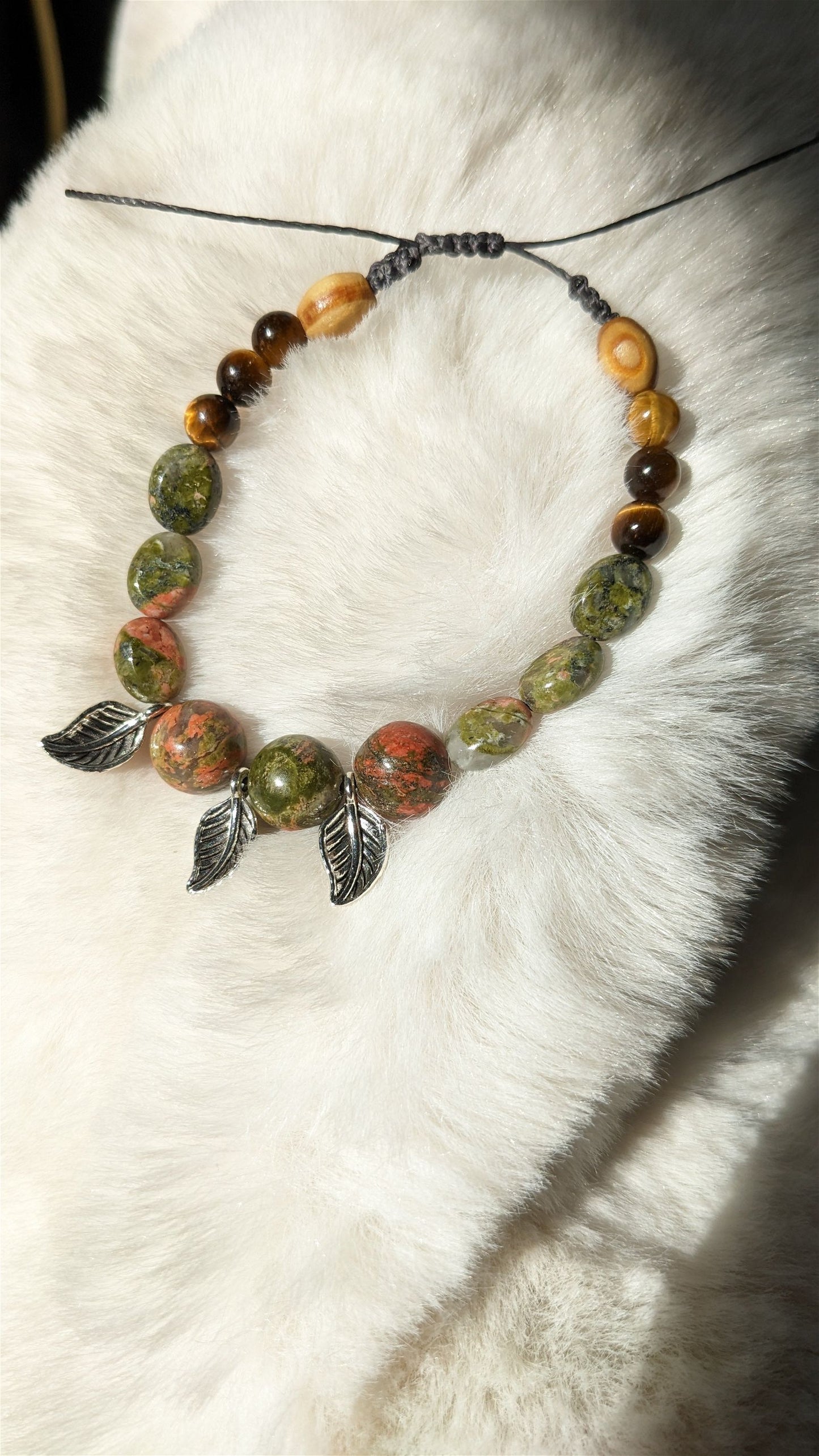 Bracelet macramé unakite oeil de tigre - Aurore Lune 