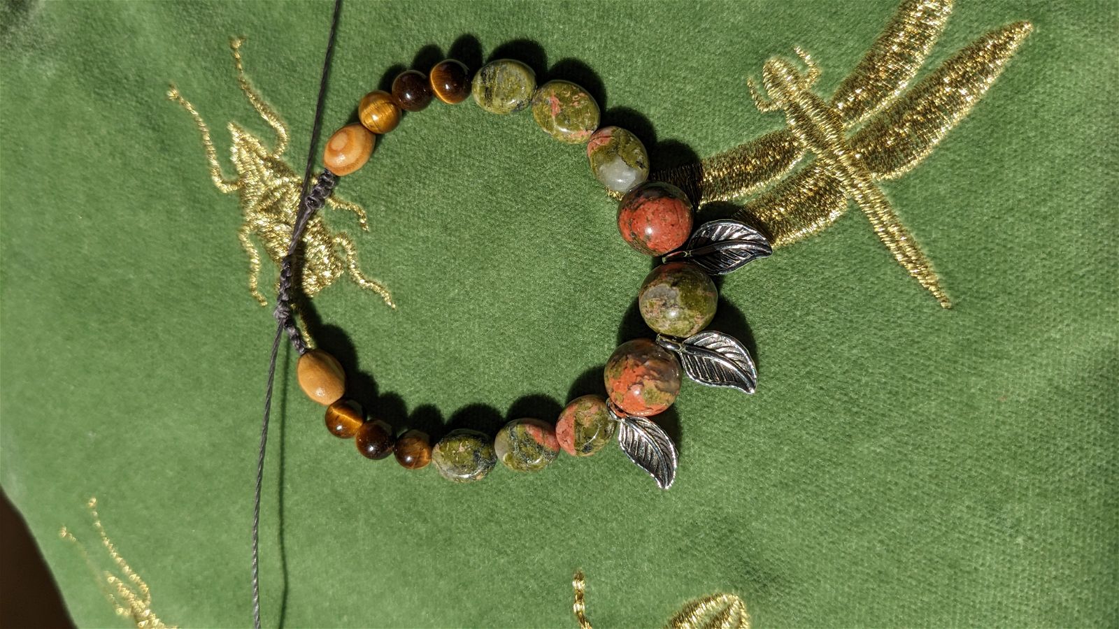 Bracelet macramé unakite oeil de tigre - Aurore Lune 