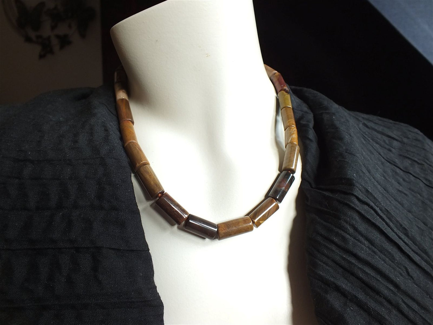 Collier 45 cm en bois fossile - Aurore Lune 