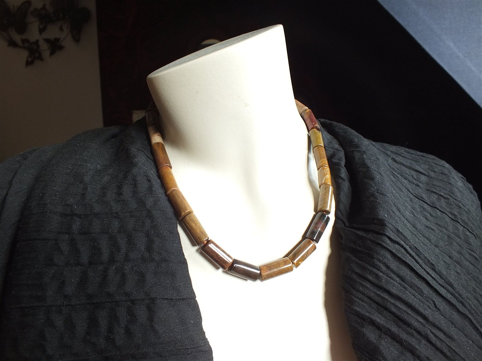 Collier 45 cm en bois fossile - Aurore Lune 