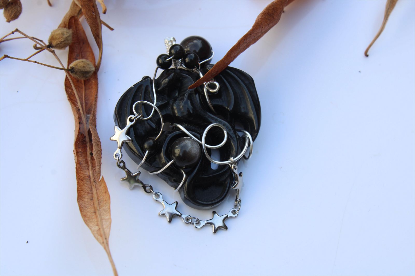 Collier Dragon en obsidienne - Aurore Lune 