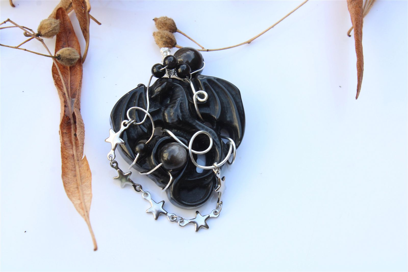 Collier Dragon en obsidienne - Aurore Lune 