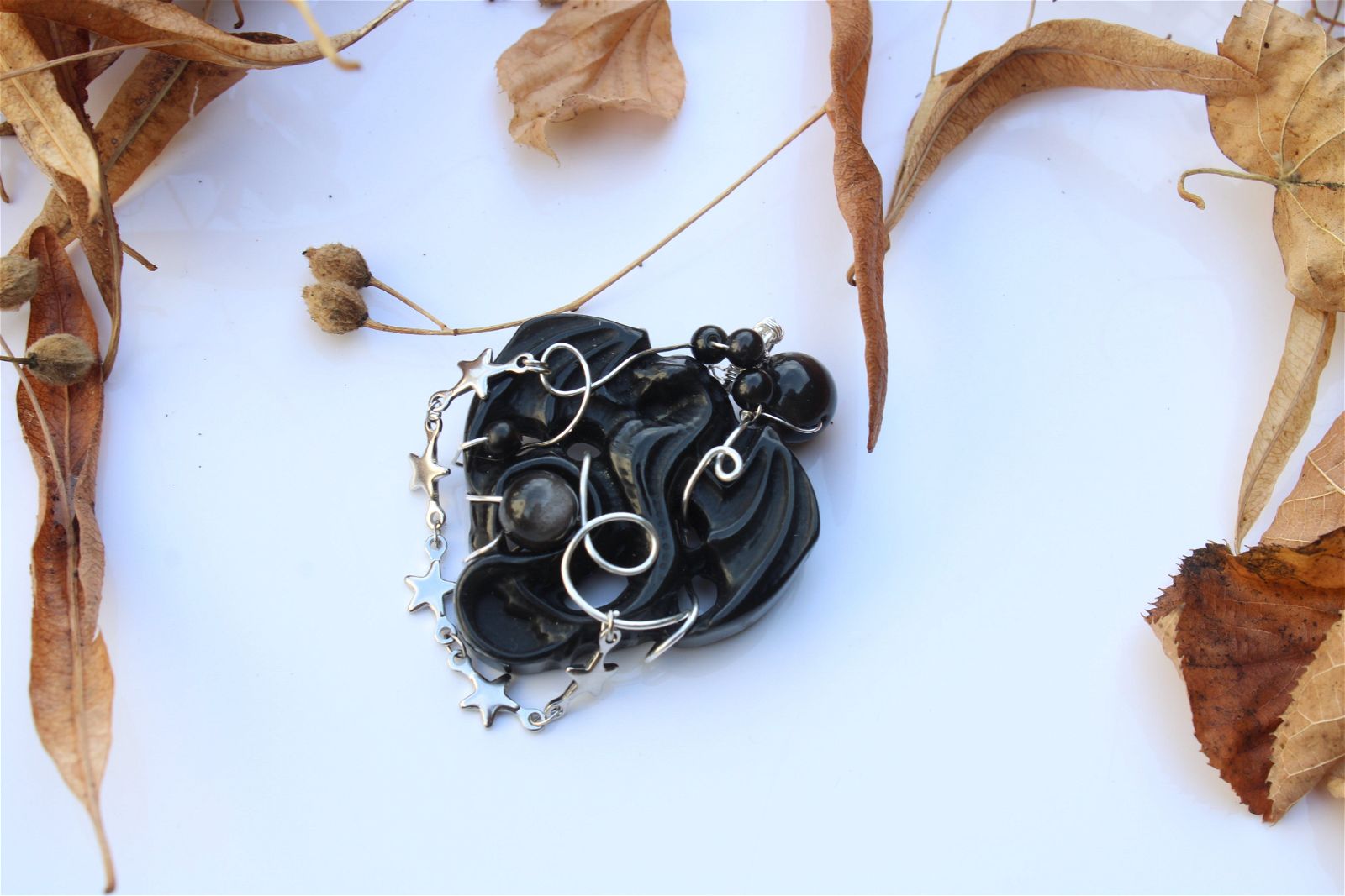 Collier Dragon en obsidienne - Aurore Lune 