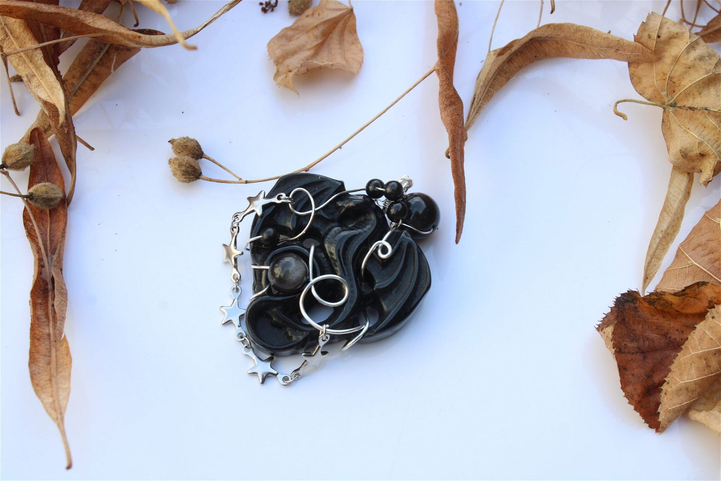 Collier Dragon en obsidienne - Aurore Lune 