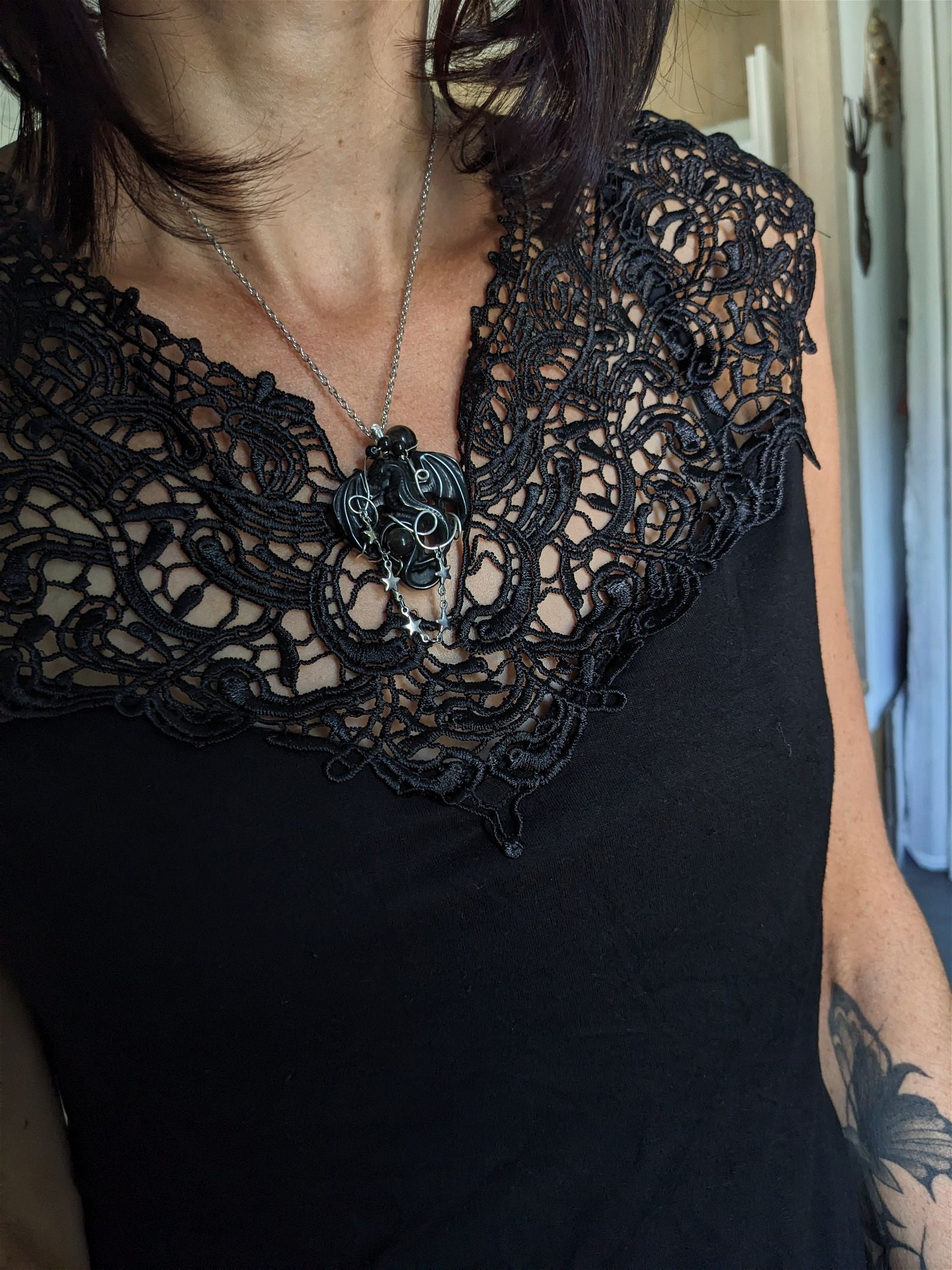 Collier Dragon en obsidienne - Aurore Lune 