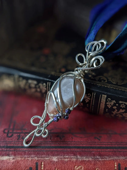 Collier Elfique avec pierre de lune et soleil en silver filled - Aurore Lune 