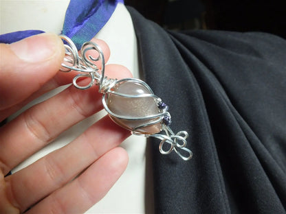Collier Elfique avec pierre de lune et soleil en silver filled - Aurore Lune 