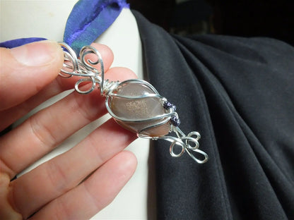 Collier Elfique avec pierre de lune et soleil en silver filled - Aurore Lune 