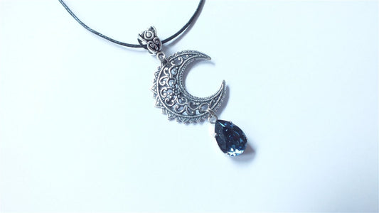 Collier Lune avec swarovski bleu - Aurore Lune 