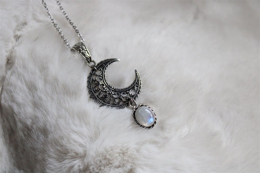 Collier Lune et labradorite blanche - Aurore Lune 