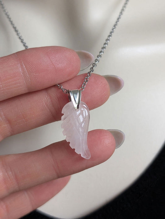 Collier aile en quartz rose - Aurore Lune 