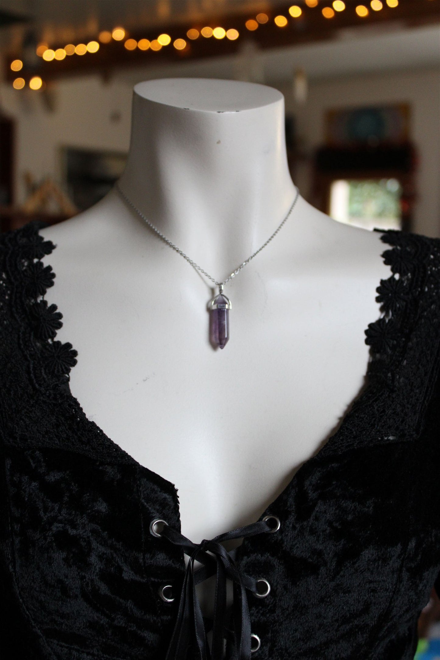 Collier améthyste en forme de pendule - Aurore Lune 