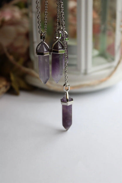 Collier améthyste en forme de pendule - Aurore Lune 