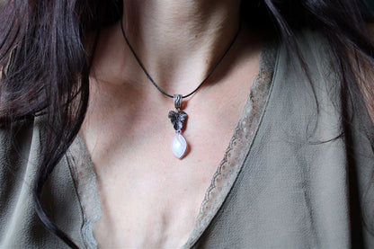 Collier avec agate et feuille - Aurore Lune 
