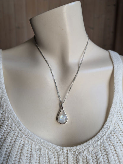 Collier avec labradorite blanche pierre de lune arc-en-ciel - Aurore Lune 