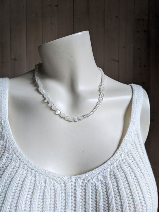 Collier avec labradorite blanche pierre de lune arc-en-ciel - Aurore Lune 