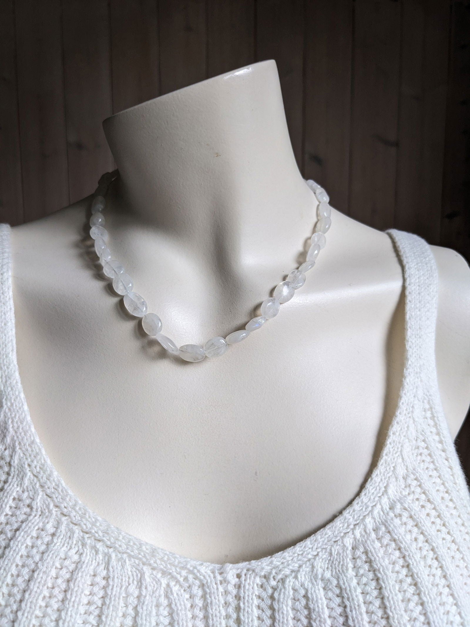 Collier avec labradorite blanche pierre de lune arc-en-ciel - Aurore Lune 