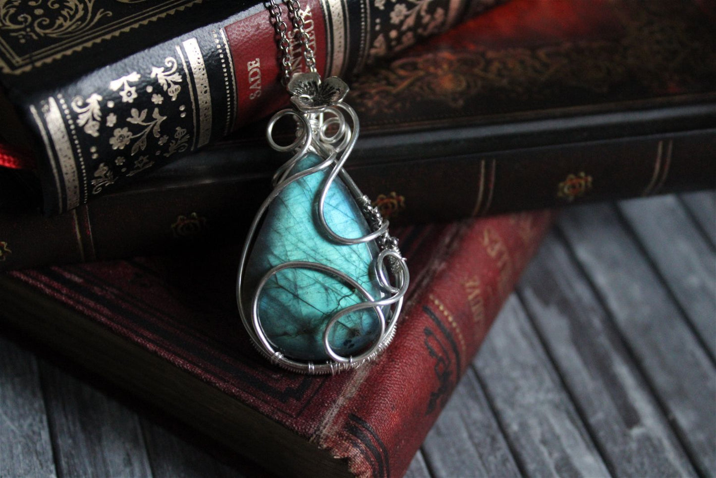 Collier avec labradorite bleue turquoise - Aurore Lune 