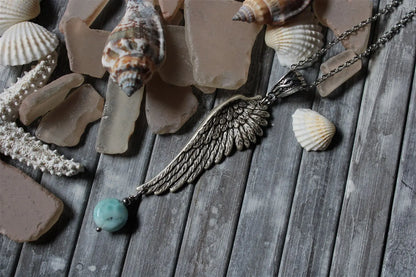 Collier avec larimar et aile - Aurore Lune 