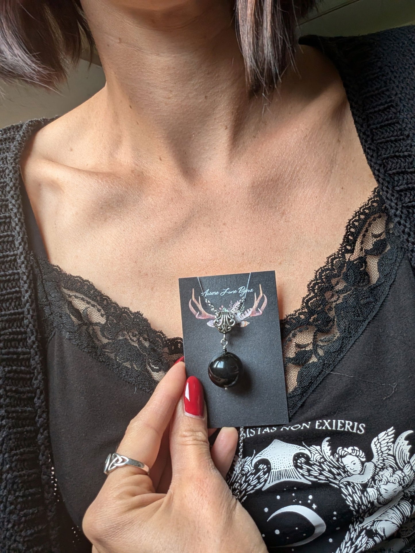 Collier avec obsidienne arc en ciel ou oeil céleste - Aurore Lune 