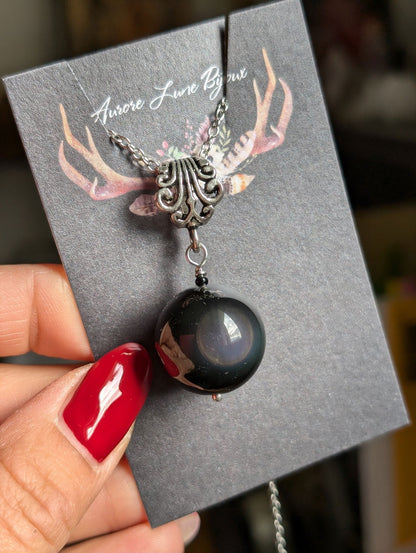 Collier avec obsidienne arc en ciel ou oeil céleste - Aurore Lune 