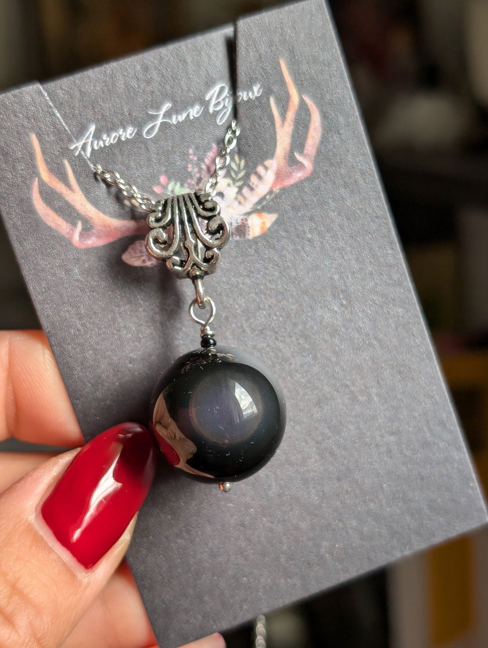 Collier avec obsidienne arc en ciel ou oeil céleste - Aurore Lune 