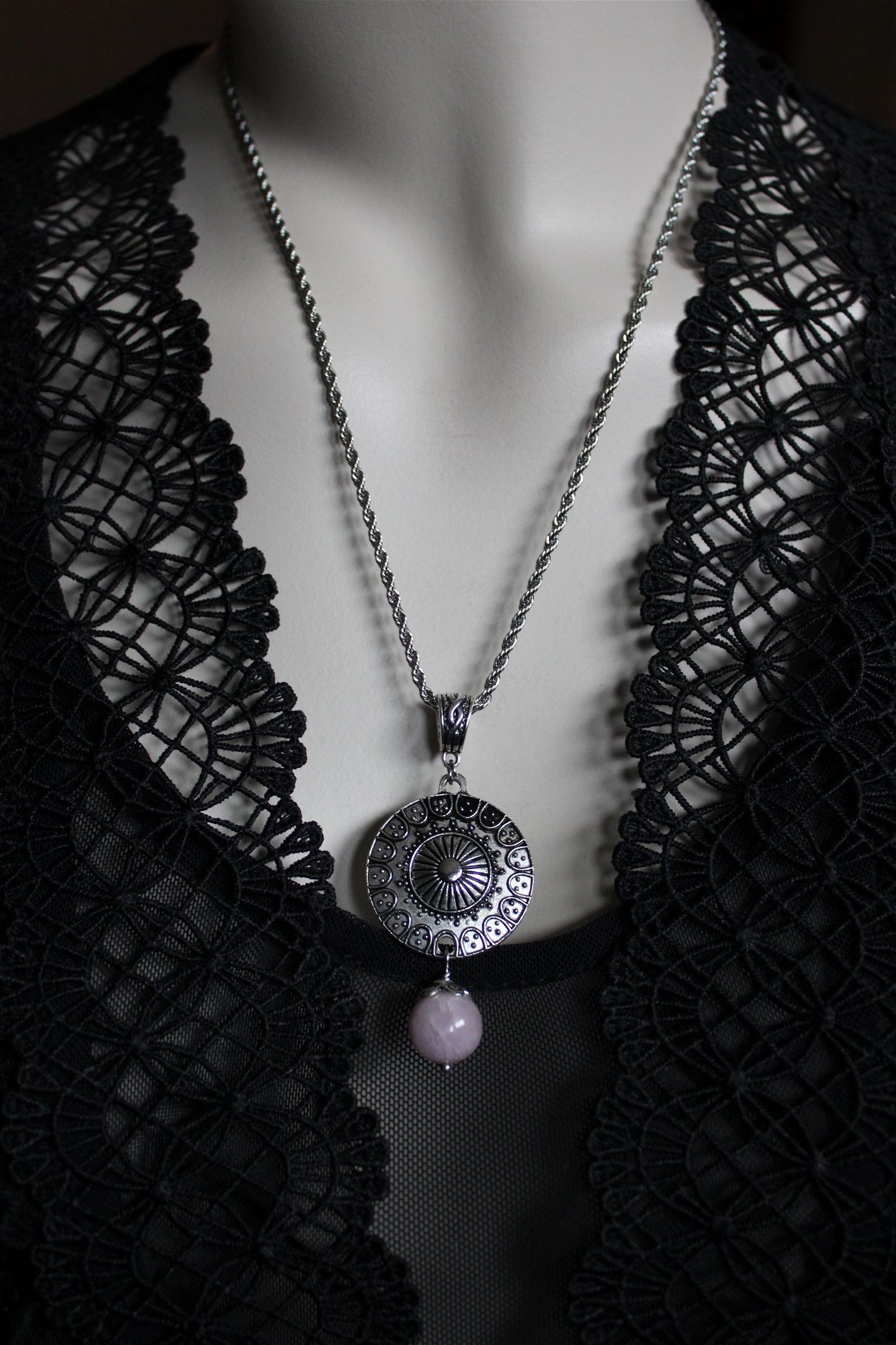 Collier avec perle de kunzite - - Aurore Lune 