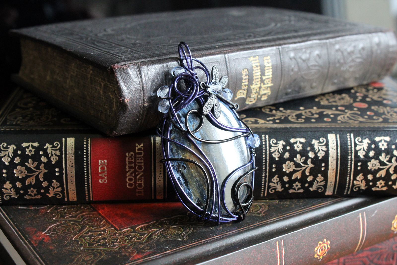 Collier avec pietersite et libellule - Aurore Lune 