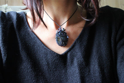 Collier avec pietersite et libellule - Aurore Lune 