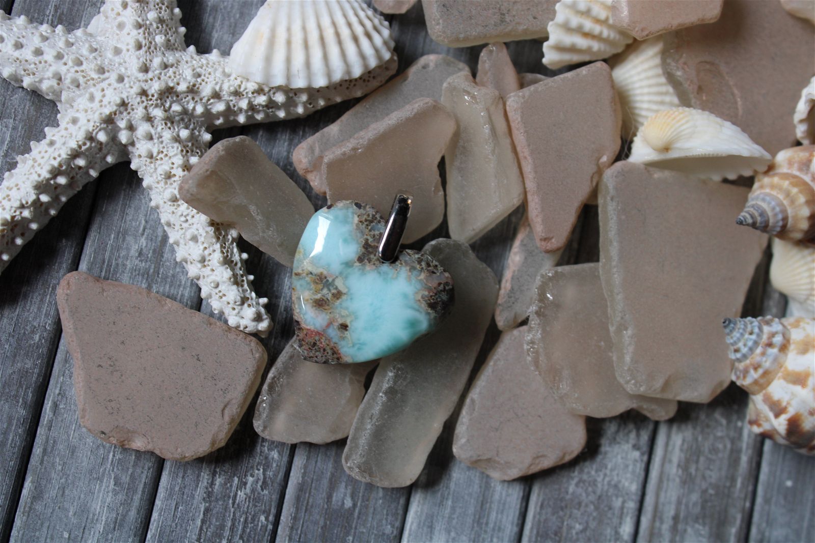 Collier coeur de larimar - Aurore Lune 