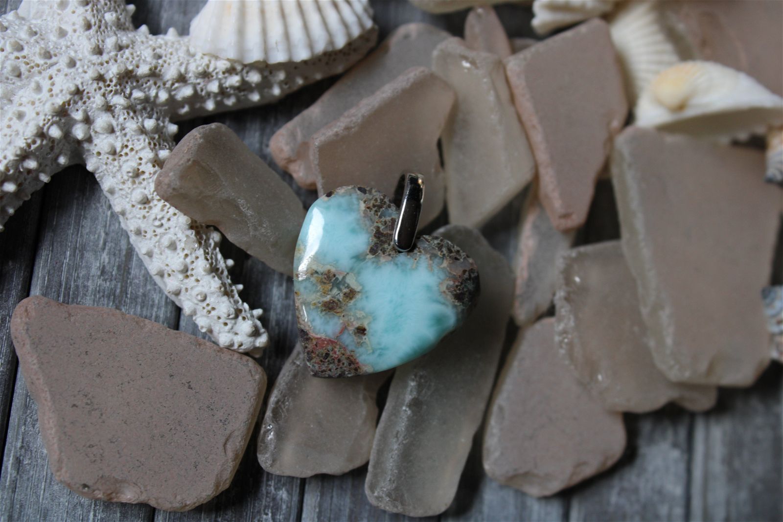 Collier coeur de larimar - Aurore Lune 