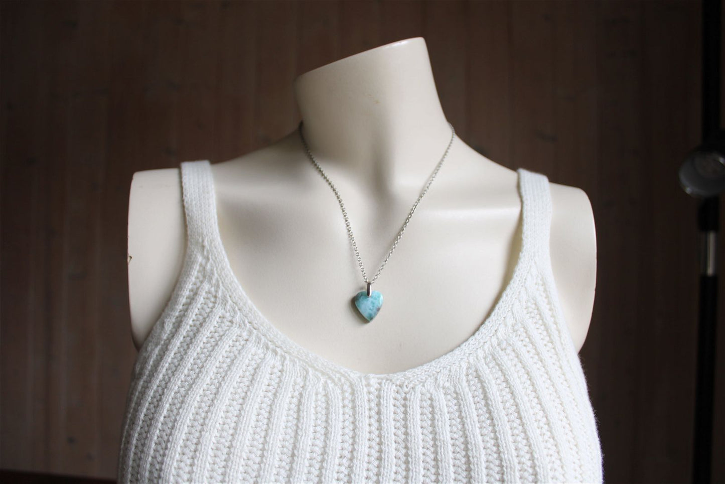 Collier cœur de larimar République Dominicaine - Aurore Lune 