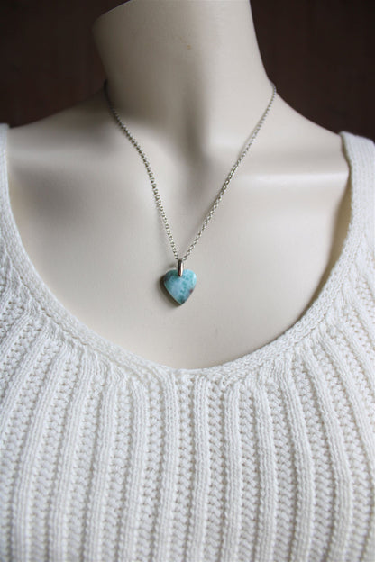 Collier cœur de larimar République Dominicaine - Aurore Lune 