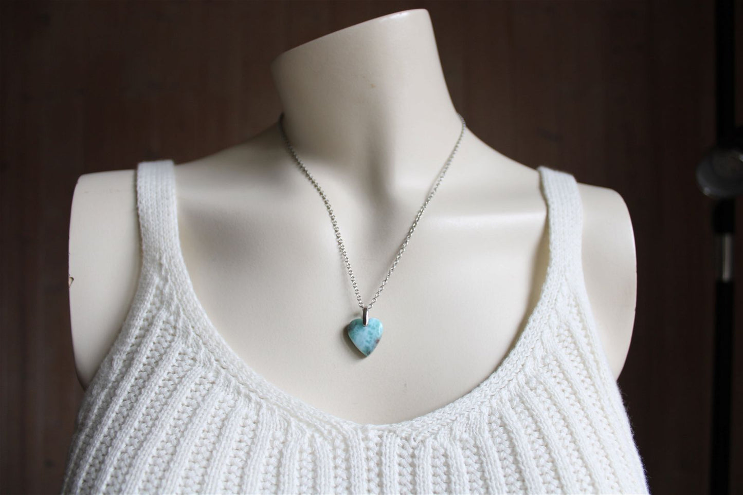 Collier cœur de larimar République Dominicaine - Aurore Lune 